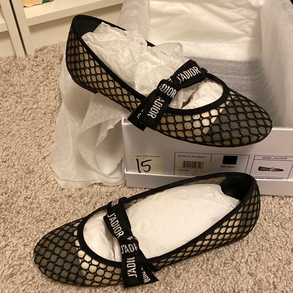Dior mesh ballet ribbon flats